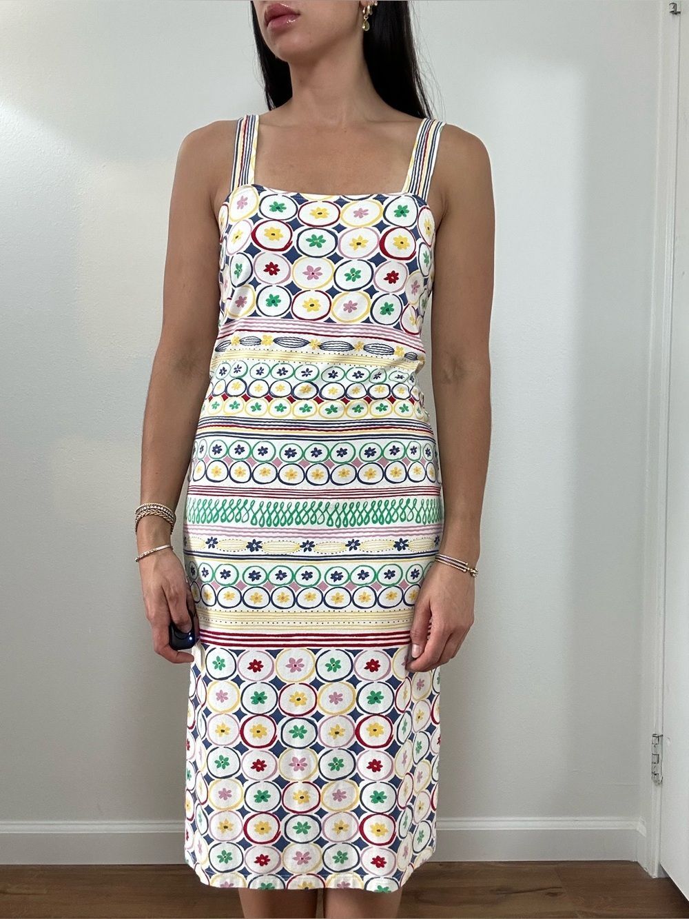 Cacharel Y2K Jersey Knit Wide Strap Sleeveless Printed Dress Size 38 US 6